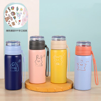 奶酪鼠保温杯 卡通奶酪鼠保温杯茶水分离花茶杯硅胶提I绳随手杯不锈钢学生水杯