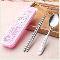 粉红色 宝宝餐具套装儿童勺子小孩子筷子403不锈钢卡通可爱叉子便携餐盒
