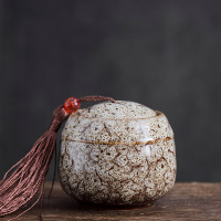 窑变茶叶罐(小)白色 陶瓷便携旅行窑变小茶叶罐复古家用储存灌防潮手迷你茶叶罐包装