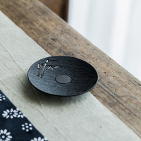 款式一 合金竹杯垫-雅黑色 草木祠黑檀木杯垫茶托木制日式茶杯托隔热垫杯托功夫茶具茶道配件