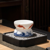 羊脂玉《鱼跃龙门》茶漏组 羊脂玉茶漏茶滤泡茶神器滤茶器茶叶过滤茶隔家用茶桌茶台茶具配件