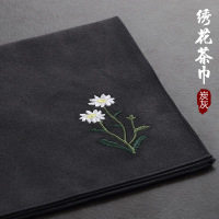 茶花刺绣茶巾(尺寸30*30)炭灰色 加厚大号棉布中国风禅意茶巾吸水茶布抹布功夫茶毛巾茶几茶具茶桌