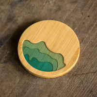 竹制山川杯垫（直径约9.0cm） 竹制山川杯垫 功夫茶具茶道配件 品茗茶杯茶垫 竹茶托 中式茶杯垫