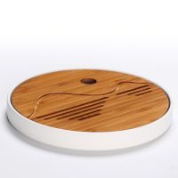 竹缘山水白·小号圆 素影 大号圆形茶盘竹制储水塑料茶台大号茶托密胺正长方形干泡台