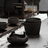 黑色 粗陶复古茶滤网茶叶过滤泡茶器功夫配件茶滤架陶瓷茶漏组茶具配件