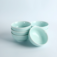 素面粉青6个 青瓷米饭碗简约家用中式陶瓷碗6/8/10个装吃饭碗小碗日式餐具套装
