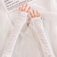 冰丝小花升级版-白色(收藏加购) 均码 防晒冰袖手袖套护臂女夏袖子开车骑车长款冰丝透气薄蕾丝防紫外线