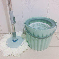 新绿+塑篮+塑盘+加强杆+2头 家用单桶旋转拖把手压旋转小单筒迷你甩干桶免手洗单桶好神拖