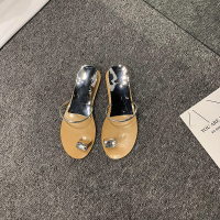 银色 标准尺码 一颗鸽子蛋~大姐姐同款水钻夹脚趾拖鞋女凉拖外穿平底坡跟沙滩鞋