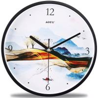 26厘米山水黑 其他 北欧简约静音挂钟表招财鹿头壁挂装饰现代客厅挂表北极星机芯钟表
