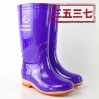紫色 39 荆州女式高筒双色布雨鞋 防滑耐酸碱胶鞋 低跟高筒雨鞋