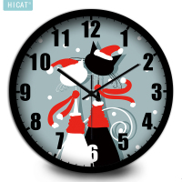 CW041圣诞猫黑针黑金框 12英寸 HICAT疯小猫温馨圣诞猫挂钟简约创意个性壁挂客厅电子石英钟表