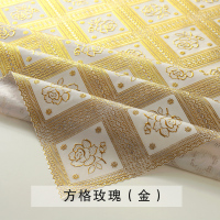 方格玫瑰(金) 50*50cm PVC田园塑料桌布防水防烫防油免洗长方形圆形床头柜布茶几餐桌垫