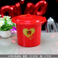 红色塑料小号痰盂1个[1 子孙桶陪嫁出嫁结婚用品女方三件套马桶大全小号实木摆件婚庆塑料