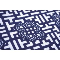 蓝色 折扣全棉手工植物印染面料蜡染工艺桌布窗帘制作如意图案精品