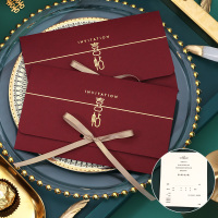 酒红喜贴[香槟丝带]_1 高档请帖a结婚庆邀请函中式婚礼用品烫金婚宴喜贴创意2021请柬奢