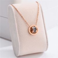 8918罗马双圈 钛钢黑色小方钻罗马数字小圈套环双环项链女韩国百搭潮锁骨链颈链