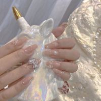 透粉银色大蝴蝶结 新芭蕾 XS *曼辞晕染珍珠蝴蝶结锆石吊坠穿戴美甲成品甲片手工定制钻石爆闪