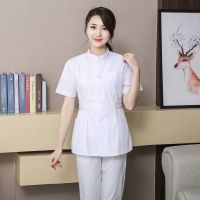 白色对门立领女短袖上衣 S 分体护士服长袖套装对门立领口腔工作服短袖两件套护理服白大褂