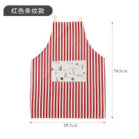 亚麻棉宽条纹围裙(红色) 日式围裙家用厨房专用防油罩衣可爱日系餐厅男女士工作服夏季薄款