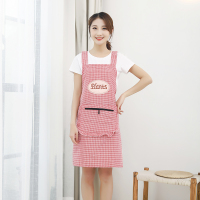拉链口袋款式围裙红色 围裙拉链口袋棉布双肩背带H背带透气时尚女工作服护衣耐脏好看