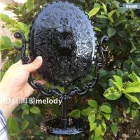 黑色台镜复古蝴蝶图案 安娜苏台式化妆镜复古梳妆镜美容镜子大号镜子公主桌面台镜