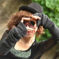 深灰 韩版加长街舞手套露指羊毛毛线长手臂套秋冬天假袖子男女通用