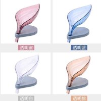 透明款颜色随机[1个装]-A25 免打孔]创意树叶肥皂盒浴室吸盘香皂盒b架卫生间沥水洗衣皂置物