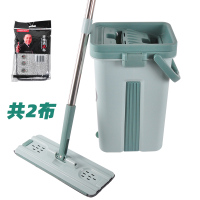 北欧绿中桶共2布 双面可折叠 圣佳品牌懒人拖把网红免手洗家用平板拖一拖净拖布墩布刮刮乐战马