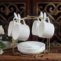 纯白4杯碟(送勺子架子) 欧式咖啡杯套装英式茶杯茶具杯碟简约陶瓷红茶杯下午茶杯子送架子