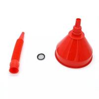 直软管漏斗（送过滤网） 小号口径13CM 红色1套 汽车加油漏斗塑料带过滤网漏斗加汽油机油燃油家用漏斗多口径