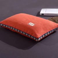 麻绒枕套橘黄+内胆 35*55CM一只 全荞麦填充枕头双人家用单双人护颈椎助睡眠荞麦枕芯一对装带枕套