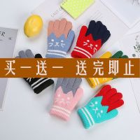 随机颜色-猫咪+[送儿童手套] 单组 儿童保暖手套毛线针织防寒加厚加绒冬季幼儿园小学生