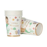 美人鱼烫金杯 10个 美人鱼一次性盘子ins野餐餐具用品儿童生日派对蛋糕纸盘纸杯碟子p