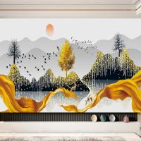 轻奢 B1 (小号)长1.2米x高0.8米 轻奢中式客厅书房卧室办公室现代装饰画墙贴自贴防水涂层防污保护[9月24日发完