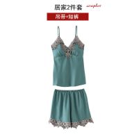 墨绿 958#【吊带套】 M 【参考70-90斤】 带胸垫睡衣女夏季冰丝绸五件套春秋睡衣性感吊带睡裙袍家居服套装