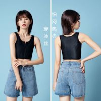 黑色 S les t拉链束胸内衣 绷带加强抗震防抖运动女学生缩胸背心大胸显小