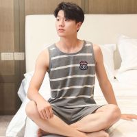 2109# 4XL [建议200-225斤] 夏季中年男士无袖背心睡衣男青年卡通短袖薄款宽松大码家居服套装