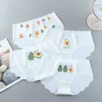 牛油果[随机颜色1条] S码[30-50斤] 无痕冰丝儿童内裤女透气清凉发育期可爱学生水果图案三角裤9-18岁