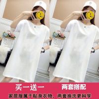 40 纯白色裙子+纯白色裙子 M [70-95斤] ()睡衣女夏季短袖大码长款宽松可爱韩版女士睡裙家居服