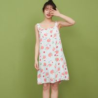 浅绿底番茄图 L 90-110斤 棉绸睡衣夏季韩版宽松大码轻薄透气吊带睡裙女睡衣人造棉家居服