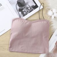 豆沙粉 M码(75-90斤) 油画少女美背螺纹棉吊带背心女外穿内穿带胸垫内衣性感裹胸抹胸女