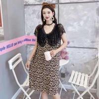 豹纹 L 80-100斤 睡衣女夏加大码220斤蕾丝拼蝴蝶结韩版宽松凉快时尚家居服套装潮