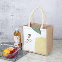 2021新款棉麻小号中号饭盒袋便当手提包帆布小包包女带拉链手拎包