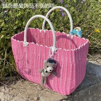 野餐小篮子ins用品塑料仿藤手提篮编织买菜篮春游田园收纳筐