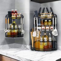 {促销}不锈钢厨房置物架转角收纳调料用品储物架壁挂立放新款