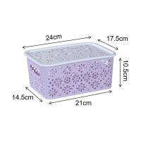 厨房镂空桌面收纳筐放衣服的收纳篮带盖衣物收纳盒储物箱塑料篮|紫色小号(2个装) 不带盖