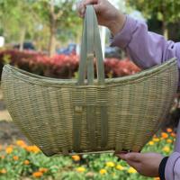 手工竹编菜篮子竹筐手提篮水果篮鸡蛋篮环保菜收纳筐竹制品|元宝形(精编)45*31*44