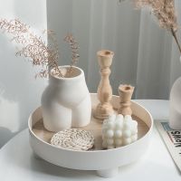北欧塑料托盘圆形家用杂物化妆品收纳盘香薰摆件收纳盘木质ins风