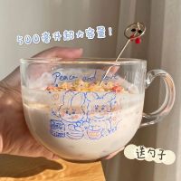 韩ins可爱卡通爱心小兔玻璃杯学生防烫早餐牛奶燕麦麦片杯大容量